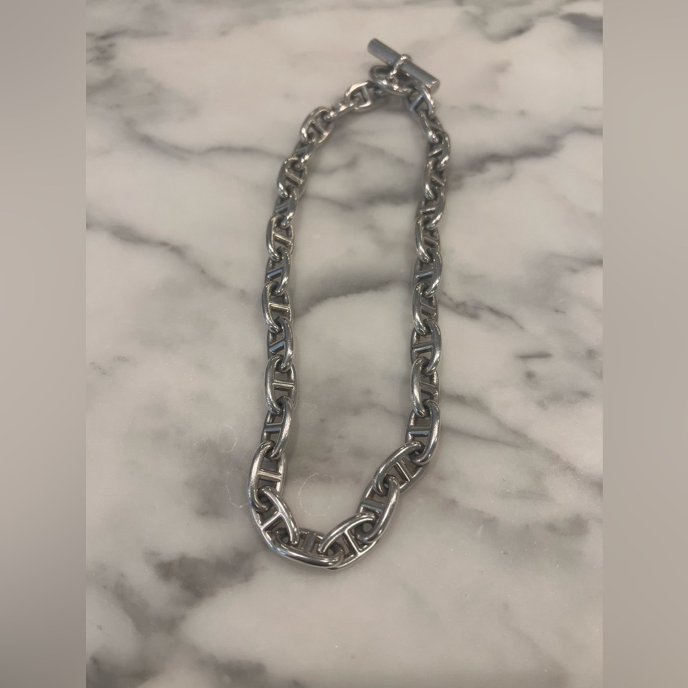 Hermes sterling silver antique authentic necklace with toggle; lightly worn